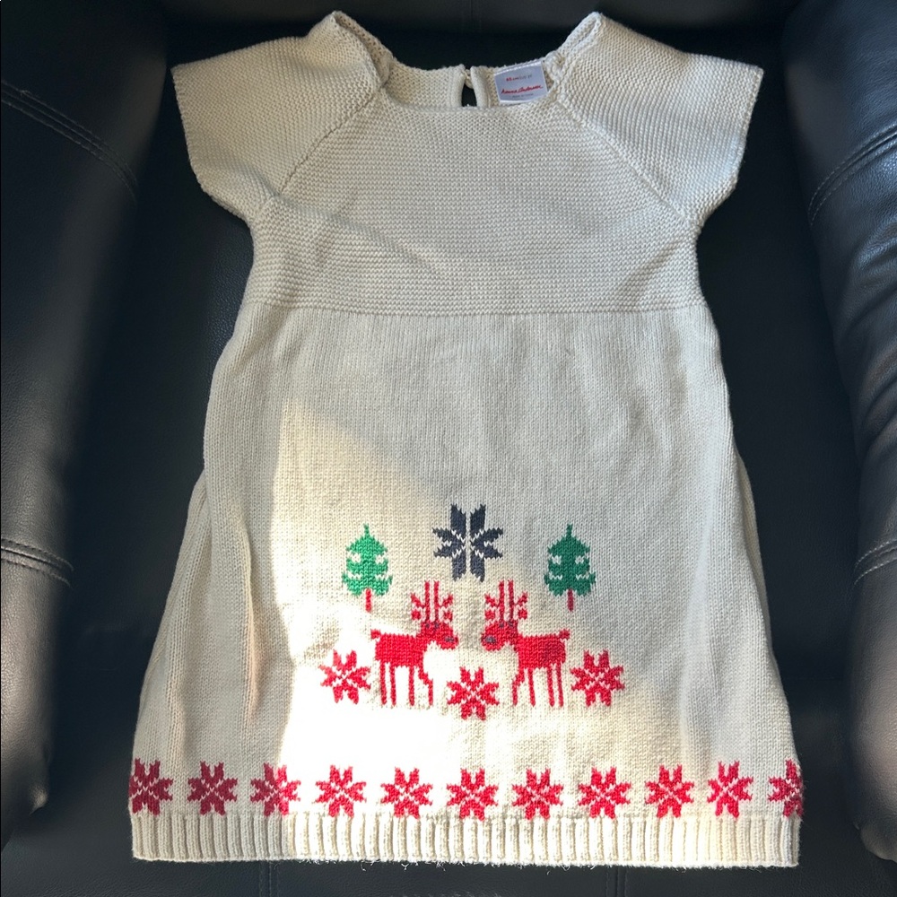 Hanna Andersson Cream Knit Dress with Red and Green Accents